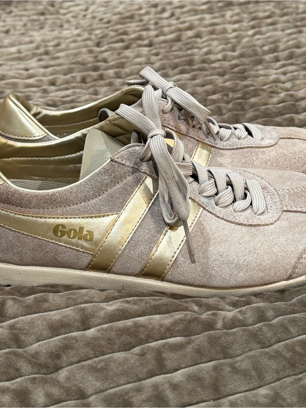 Gola Women's Suede Sneakers in Beige with Gold Trim